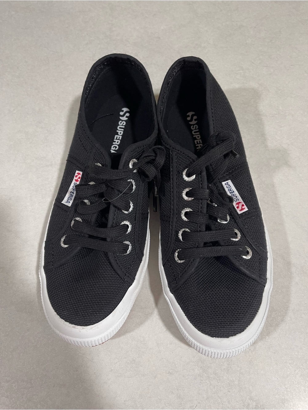 Superga women’s Black Canvas Low-Top Sneakers with White Soles